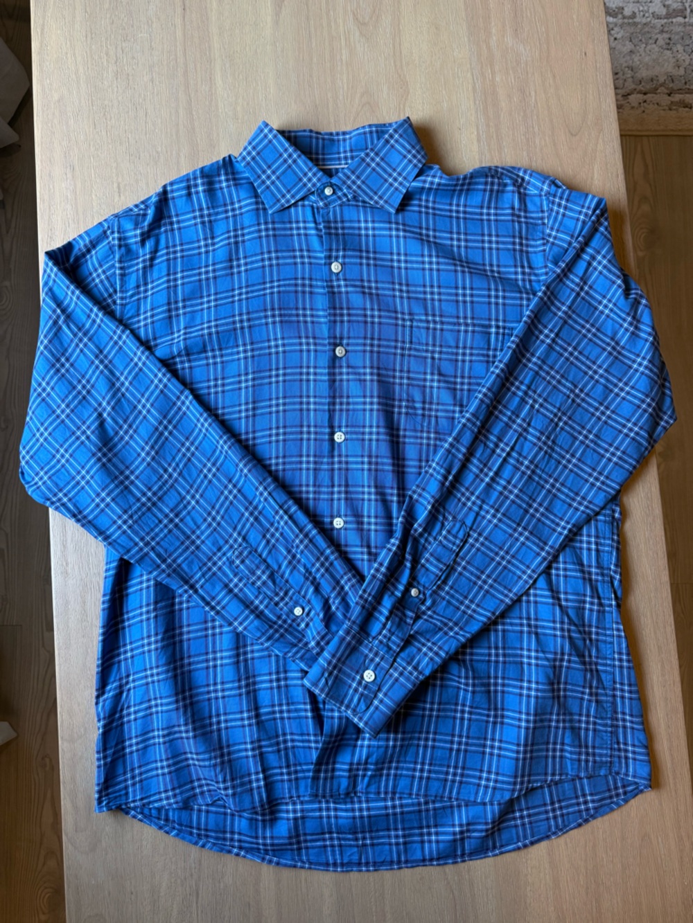 Peter Millar Men’s Blue Plaid Long Sleeve Button Down Shirt Size Large